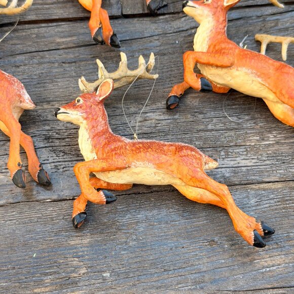 Vintage Lot of 6 Jumping Deer READ Whitetail Buck Ornaments Glitter Antlers - Picture 3 of 13